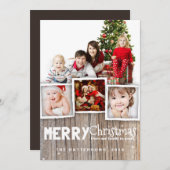 Carte photo en bois rustique de Joyeux Noël de (Devant / Derrière)