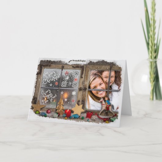 Carte photo en bois rustique de musique de Noël de (Devant)