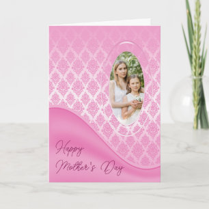 Carte photo en damas dégradé rose 