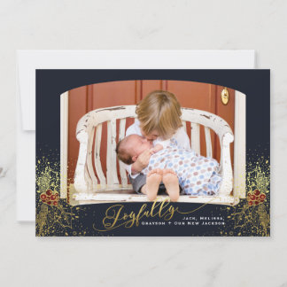 Carte photo encadrée de confettis Navy avec joie