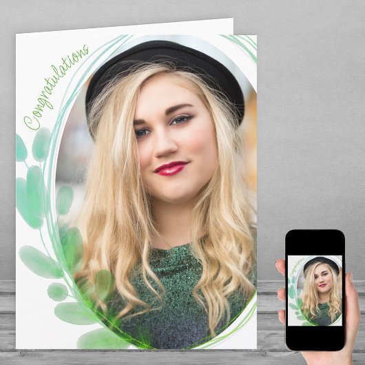 Carte Photo encadrée de feuille d'aquarelle Félicitation