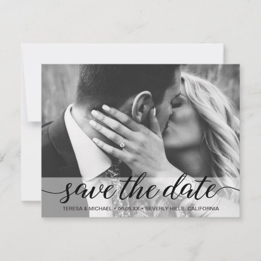 Carte Photo Enregistrer la date élégant script Mariage s (Devant)