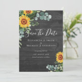 Carte Photo Enregistrer la date Rustic SUNFLOWERS Verdur (Debout devant)