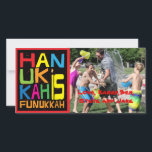 Carte photo/enveloppe Hanoukka "Hanoukka is Funukk<br><div class="desc">"Hanoukka is Funukkah" brillant, carte photo avec enveloppe blanche. Personnalisez en remplaçant les photos et le libellé. Customisez le libellé en choisissant votre style de police préféré, la couleur et la taille. Recherchez notre timbre "Hanoukka is Funukkah", carte de voeux et étiquette de adresse correspondant. Merci de vous être arrêté...</div>