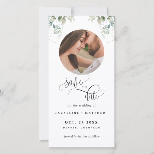 Carte Photo et mariage verdoyant Enregistrer la date Sig (Devant)