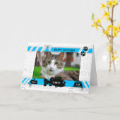 Carte Photo et nom de l'animal de compagnie Blue Birthda (Fleur jaune)