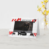 Carte Photo et nom de l'animal rouge de l'anniversaire d (Fleur jaune)