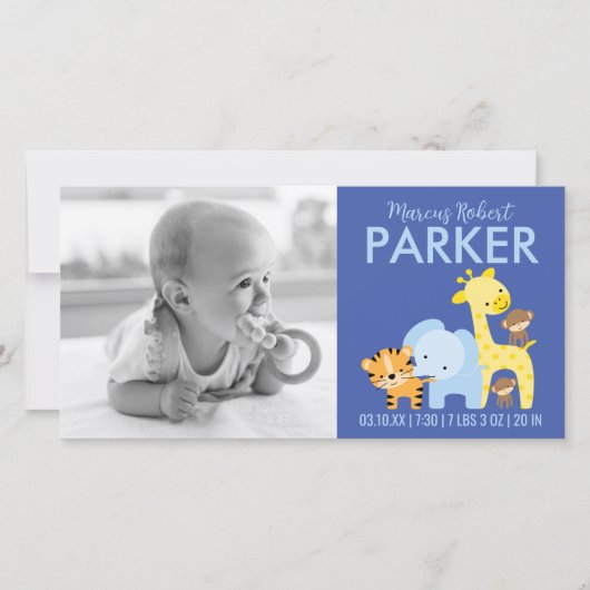 Carte photo faire-part de naissance (bleu) (Devant)