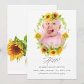 Carte photo Faire-part de naissance Boho Sunflower (Devant / Derrière)