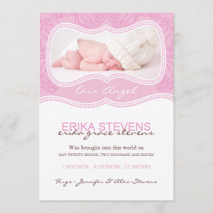 Carte photo Faire-part de naissance rose moderne