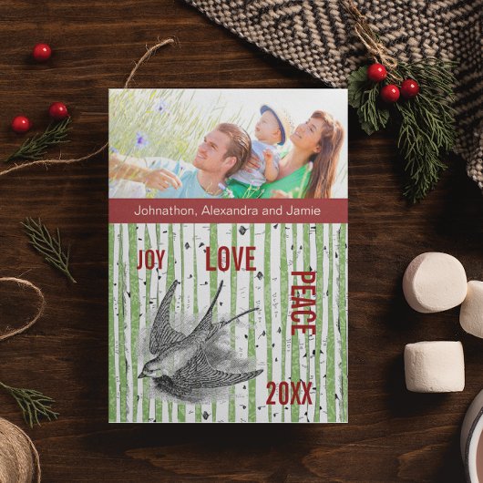 Carte Photo famille Birch Tree Oiseaux Vintages