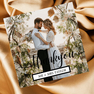 Carte Photo Faveur Mariage Merci moderne Script