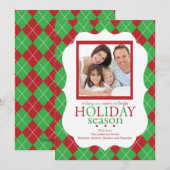Carte photo Festive Red & Green Jacquard Holiday (Devant / Derrière)
