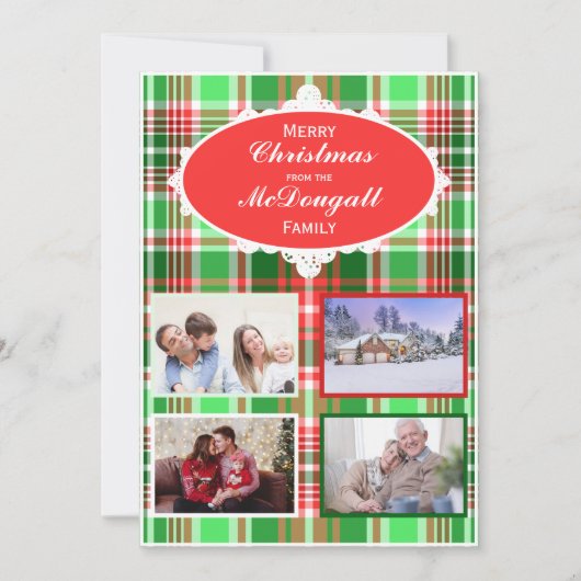 Carte photo Festive Rouge Vert Noël personnalisée (Devant)