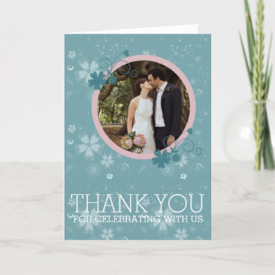 Carte photo floral bleu d'hiver de Merci de