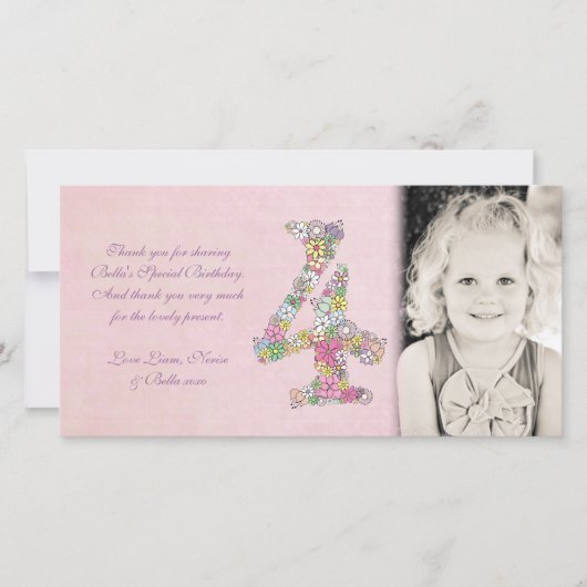 Carte photo floral de Merci de 4ème anniversaire (Devant)