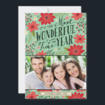 Carte photo floral de vacances<br><div class="desc">L'élégant carte photo de vacances moderne dispose d'un design de typographie fantaisiste qui dit C'est le Temps le plus merveilleux de l'année, entouré d'une bordure florale illustrée colorée. Personnalisez avec votre photo de famille et ajoutez votre nom et l'année ou tout autre texte personnalisé. Cliquez sur Customiser pour modifier la...</div>