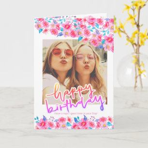Carte photo florale aquarelle anniversaire mode femme