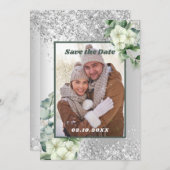 Carte Photo florale vert argent Enregistrer le mariage d (Devant / Derrière)