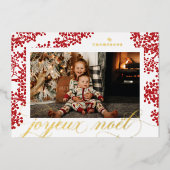 Carte photo Foil Script Joyeux Noel Red Berries (Recto)