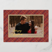 Carte photo Foil Winter Plaid Christmas - Rouge (Recto)