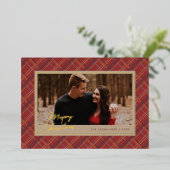 Carte photo Foil Winter Plaid Christmas - Rouge (Debout devant)