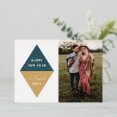 Carte photo géométrique du Nouvel An - Turquoise b (Debout devant)