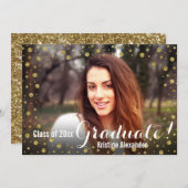 Carte photo Gold Confetti Graduation Faire-part (Devant / Derrière)