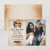 Carte Photo Gothique Crânes Rustiques Save The Dat (Devant / Derrière)