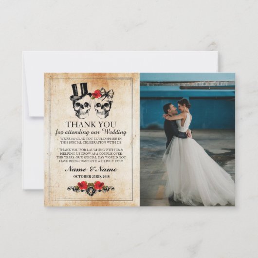 Carte photo gothique Halloween merci crânes (Devant)