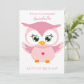 Carte Photo Grandaughter First Birthday Cute Pink Owl (Debout devant)