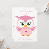 Carte Photo Grandaughter First Birthday Cute Pink Owl (Devant/Arrière en situation)