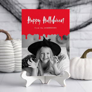 Carte photo Halloween rouge sang qui dégouline