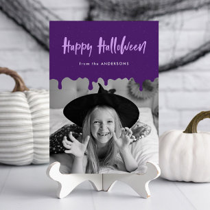 Carte photo Halloween violet sang qui coule