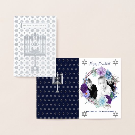 CARTE PHOTO Hanoukka BLEU EN ARGENT - Fleurs flora (Affichage)