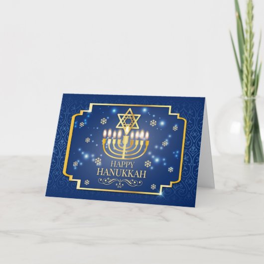 Carte photo Hanoukka bleu et or (Devant)