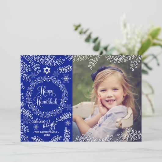 Carte photo Hanoukka Blue Foliage (Debout devant)