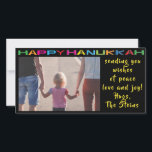 Carte photo Hanoukka "Happy Hanoukka"<br><div class="desc">Happy Holiday, Carte photo Hanoukka/Chanukah, "Happy Hanoukka" Glossy, Carte photo avec enveloppe blanche. Personnalisez en remplaçant la photo et le texte. Customisez le libellé en choisissant votre style de police, votre couleur et votre taille préférés. Vous pouvez modifier la couleur Arrière - plan en sélectionnant dans la palette de couleurs....</div>