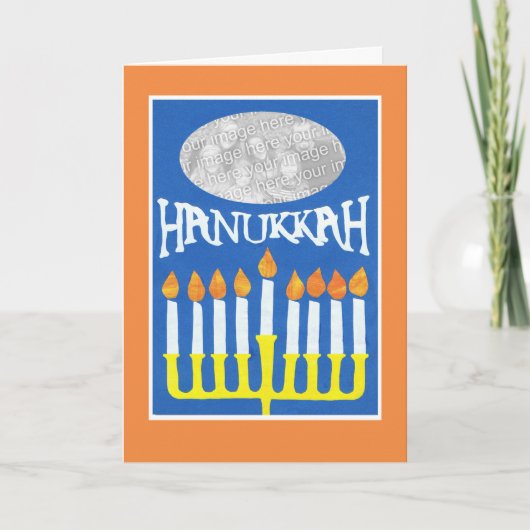 Carte photo Hanoukka personnalisable, Menorah (Devant)