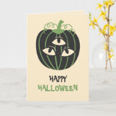 Carte Photo Happy Halloween moderne à 3 yeux Citrouille (Fleur jaune)