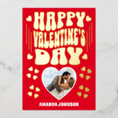 Carte photo Heureuse Sainte-Valentin rétro Gold (Recto)