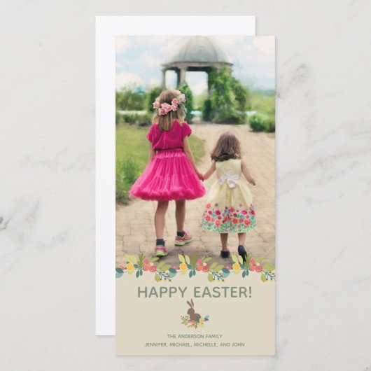 Carte photo heureux de lapin de Pâques (Devant / Derrière)