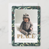 Carte photo Holly Berry Green Gold Peace Christmas (Devant)