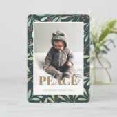 Carte photo Holly Berry Green Gold Peace Christmas (Debout devant)