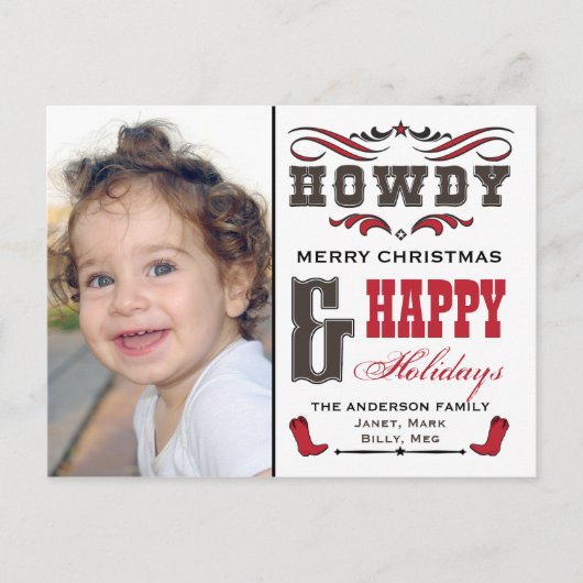 Carte photo Howdy Cowboy Western Xmas (Devant)