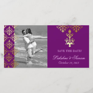 Carte photo indien Enregistrer la date Damask Purp