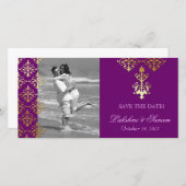 Carte photo indien Enregistrer la date Damask Purp (Devant / Derrière)
