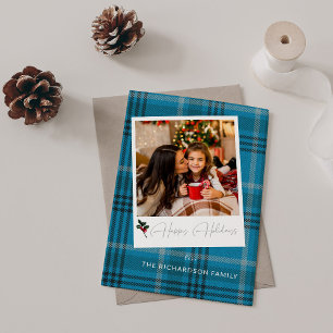 Carte Photo instantanée Plaid Bleu Joyeuses Fêtes