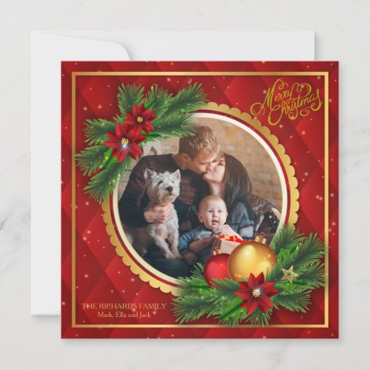 Carte photo Jacquard rouge et or (Devant)