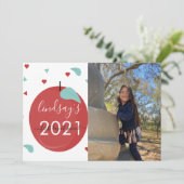 Carte photo Jour de rentrée Apple Rouge Script (Debout devant)